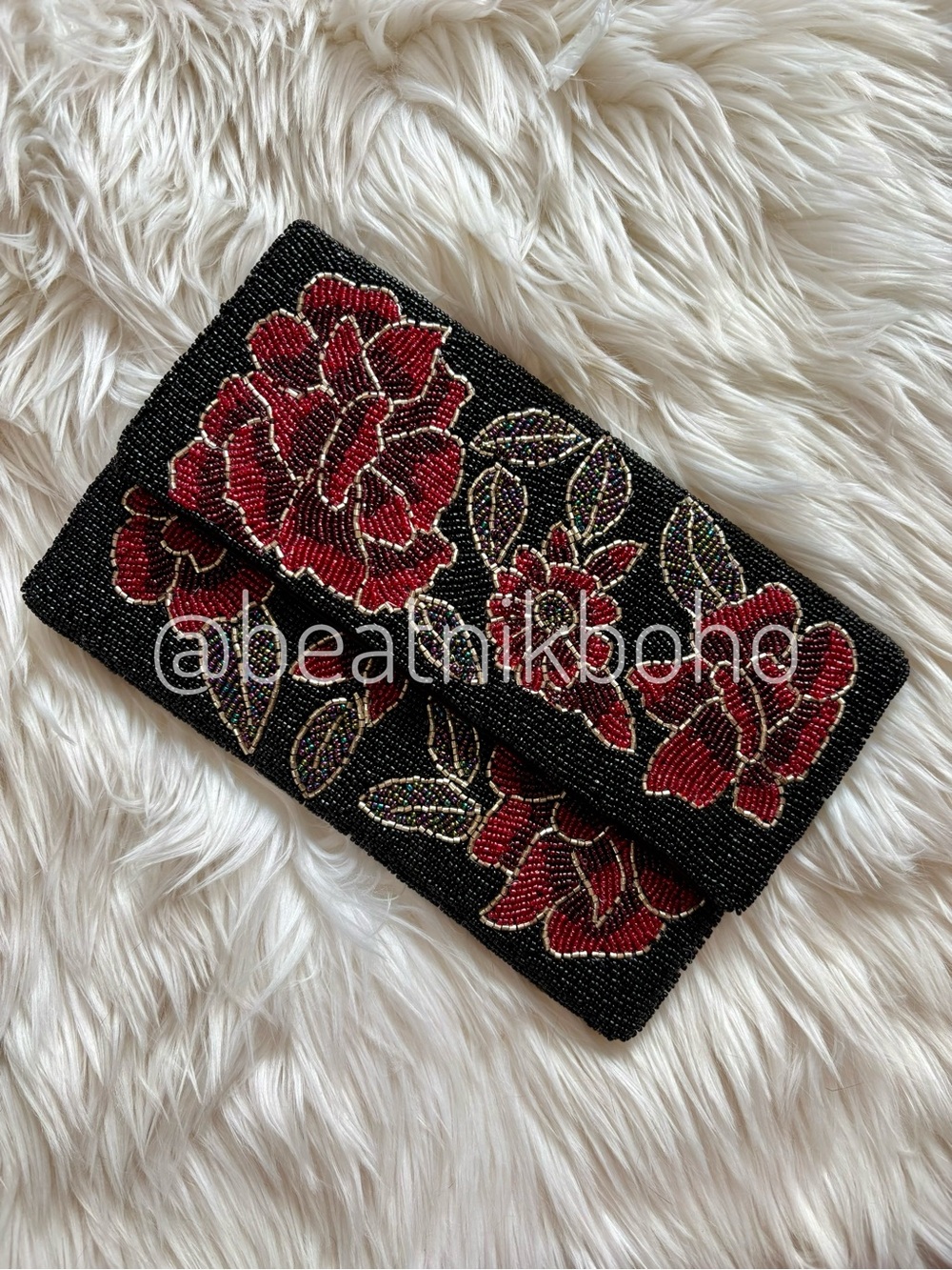 POL Black Floral Beaded Shoulder Bag | Evening Clutch Statement Purse Christmas - Picture 8 of 9